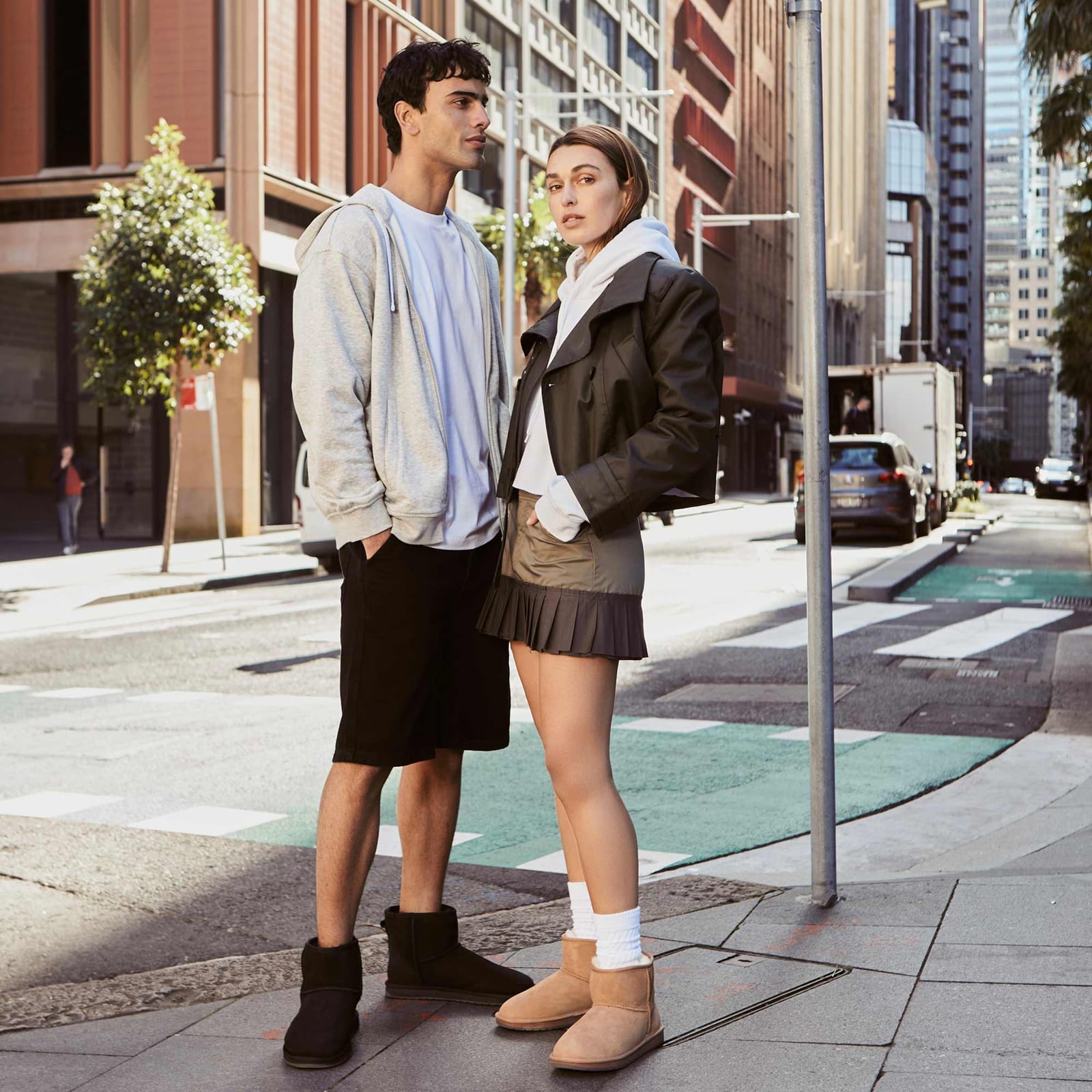 Coordinated UGG Classic Boots Outfits, Close-Up Take Coordinated UGG Classic Boots Outfits, Close-Up Take — Trendy Couple Outfit