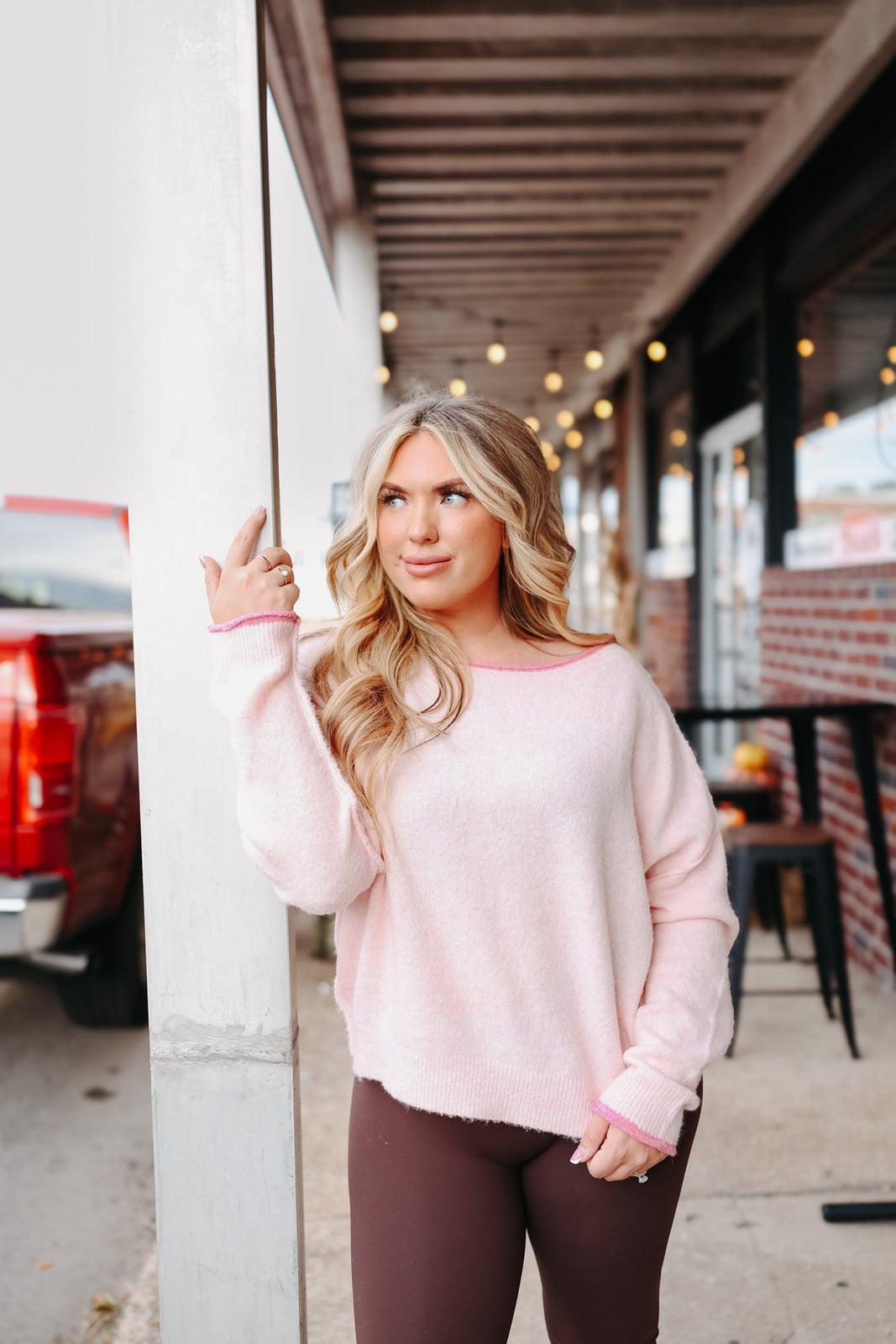 Pale Pink Fluffy Knit Sweater Pale Pink Fluffy Knit Sweater — Trendy Cozy Outfits