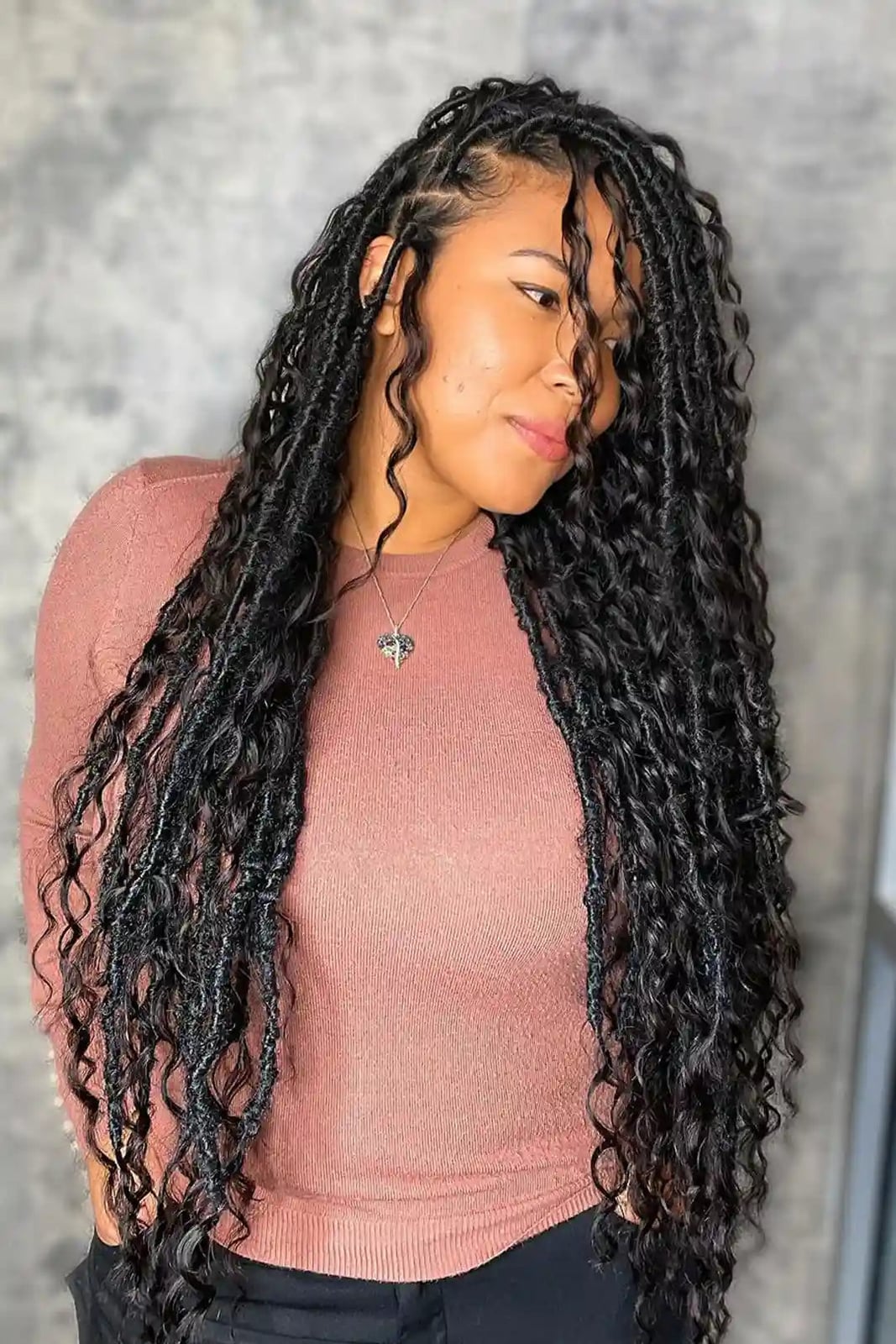 Mid-Back Faux Locs With Grey Streaks Mid-Back Faux Locs With Grey Streaks — Trendy Crochet Hair