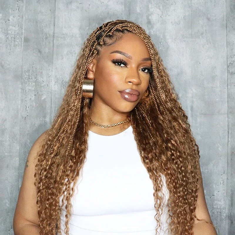 Mid-Back Blonde Box Braids With Curls Mid-Back Blonde Box Braids With Curls — Trendy Crochet Hair