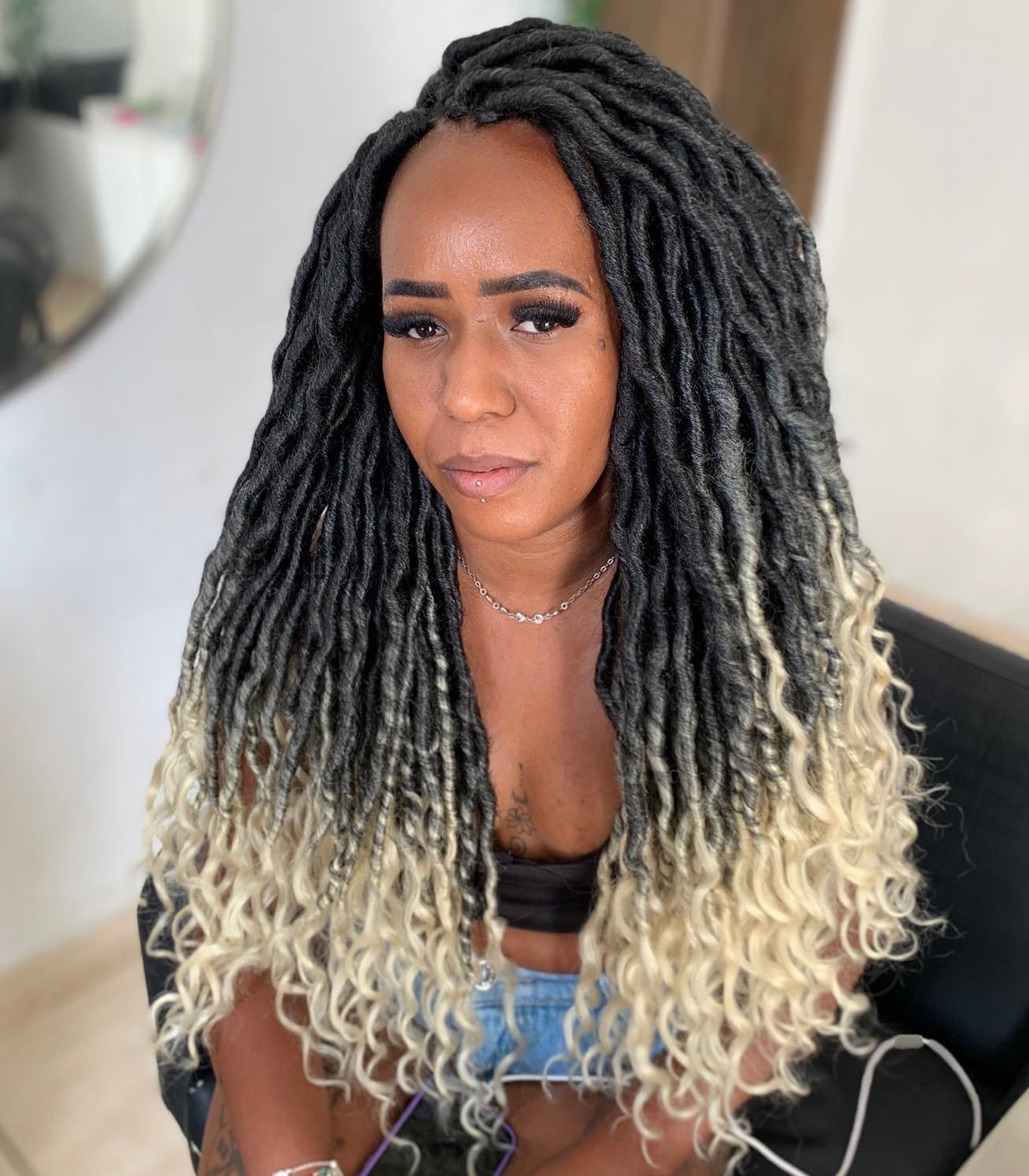 Mid-Back Faux Locs With Ombre Effect Mid-Back Faux Locs With Ombre Effect — Trendy Crochet Hair