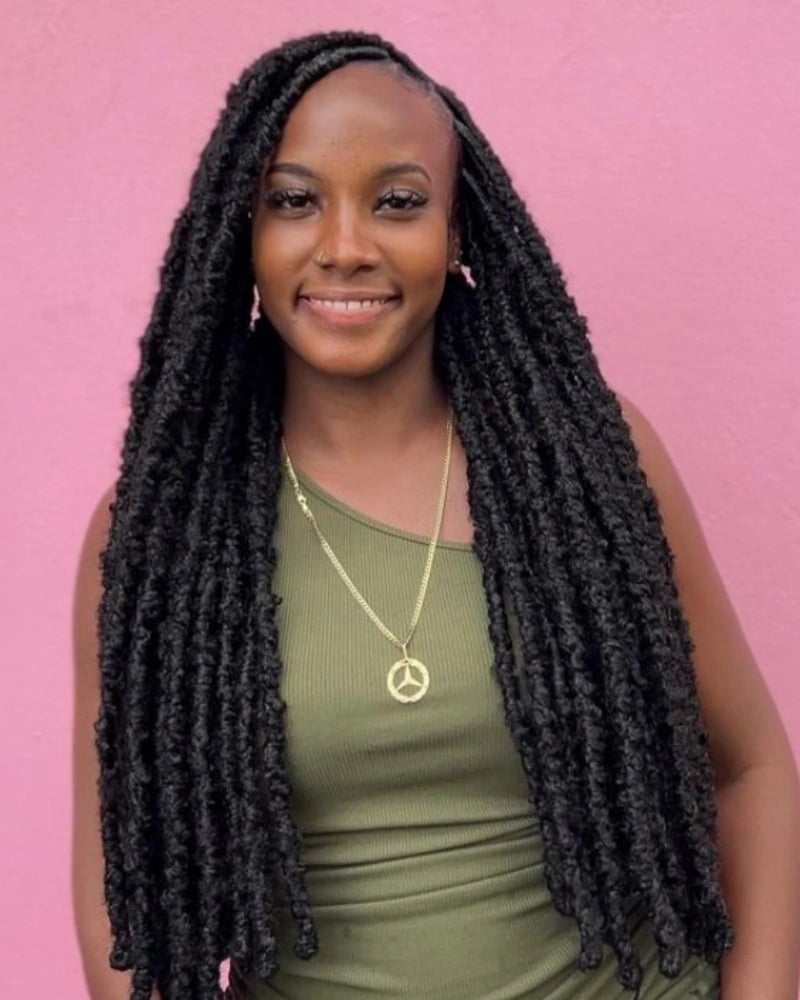 Mid-Back Black Butterfly Locs, Middle Mid-Back Black Butterfly Locs, Middle — Trendy Crochet Hair