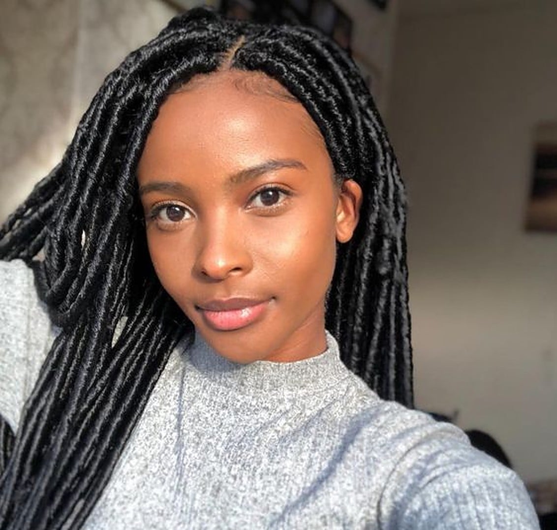 Mid-Back Black Faux Locs With Natural Waves Mid-Back Black Faux Locs With Natural Waves — Trendy Crochet Hair