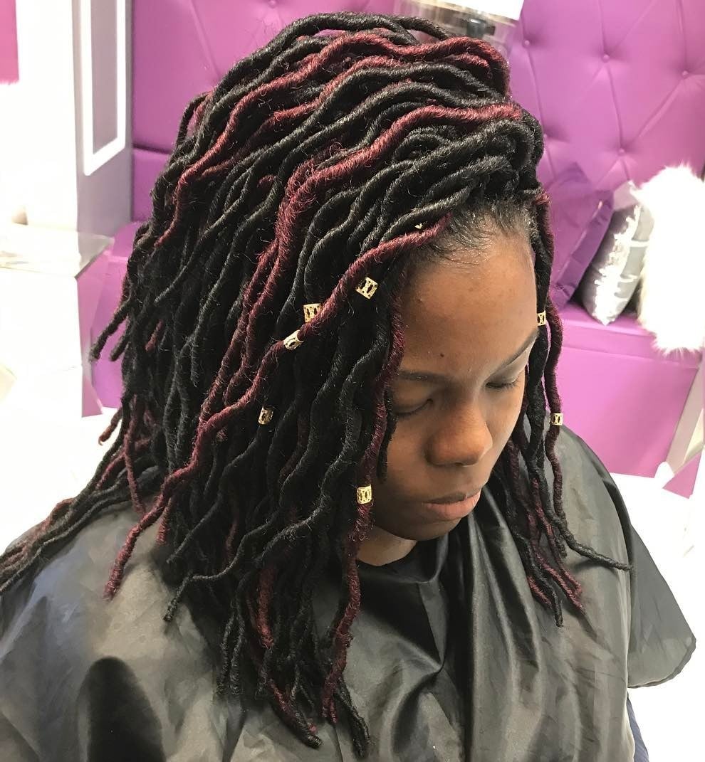 Short Black Faux Locs With Wavy Texture Short Black Faux Locs With Wavy Texture — Trendy Crochet Hair