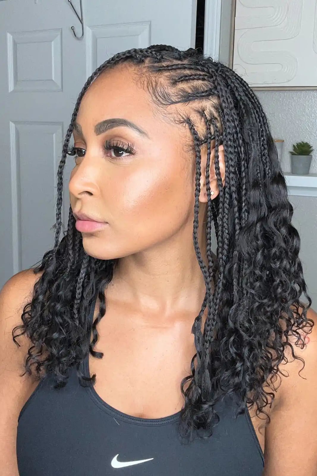 Shoulder-Length Box Braids With Wavy Curls Shoulder-Length Box Braids With Wavy Curls — Trendy Crochet Hair
