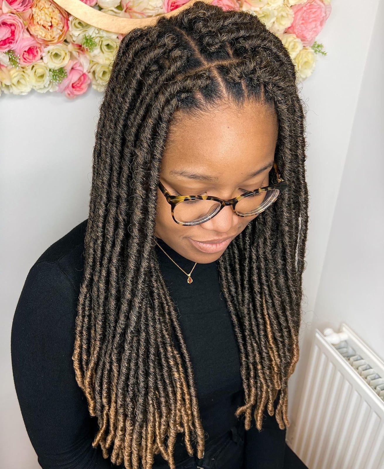 Shoulder-Length Faux Locs With Ombre Shoulder-Length Faux Locs With Ombre — Trendy Crochet Hair