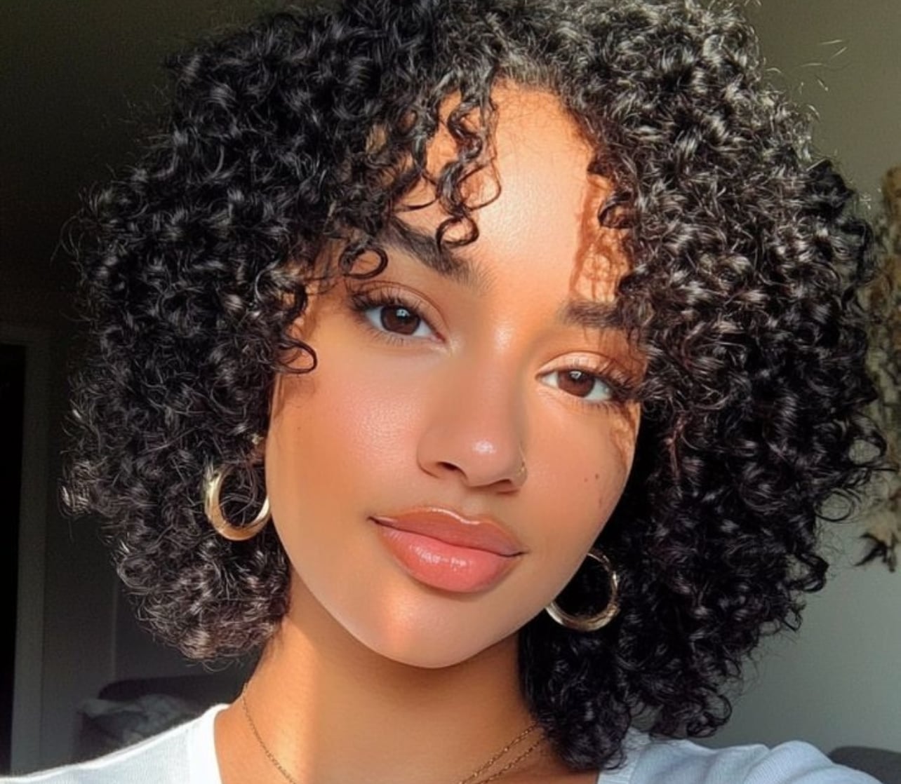 Shoulder Length Curly Cut With Curtain Bangs Shoulder Length Curly Cut With Curtain Bangs — Trendy Curly Hair Hairstyles