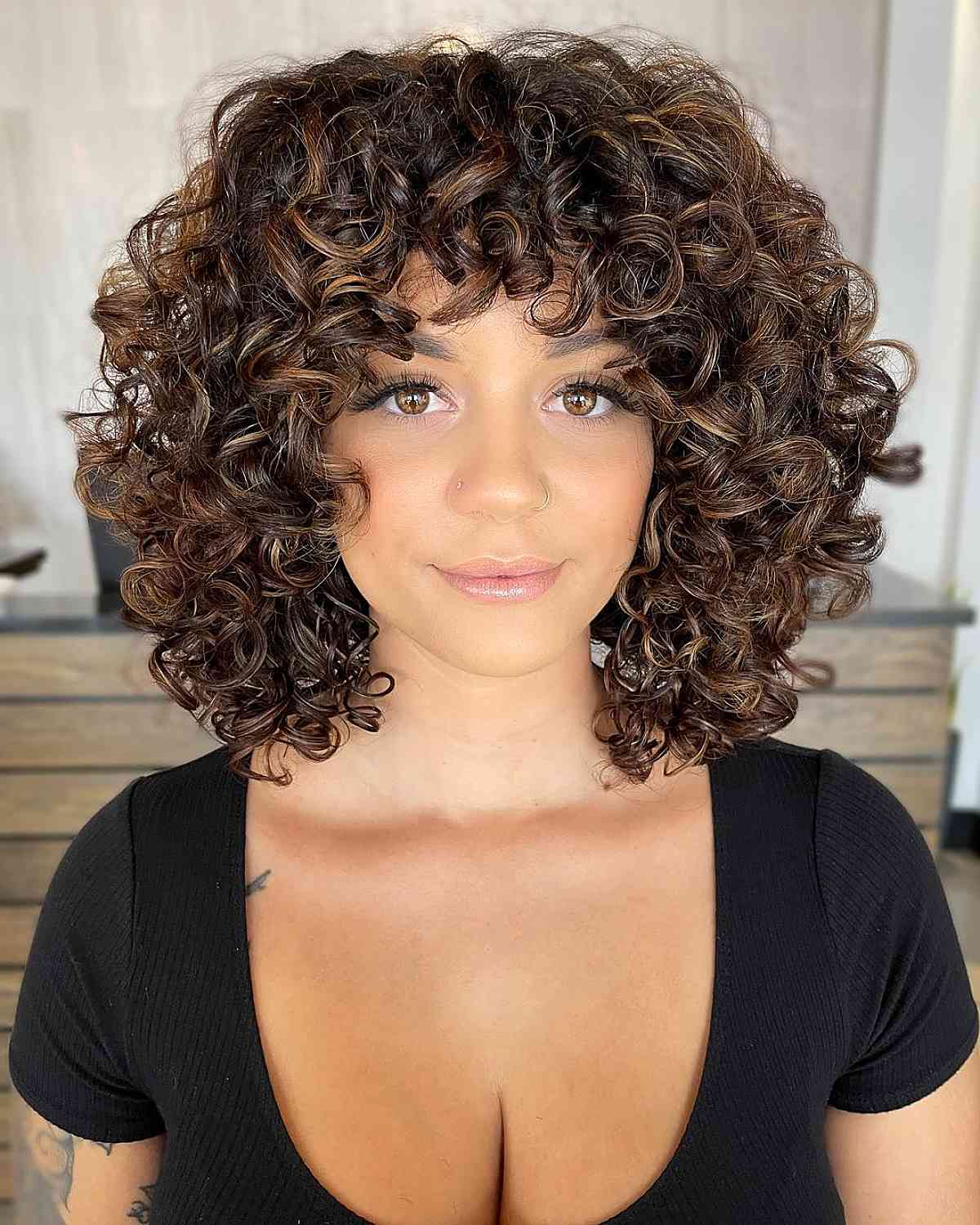 Chin Length Shag With Curly Bangs Chin Length Shag With Curly Bangs — Trendy Curly Hair Hairstyles