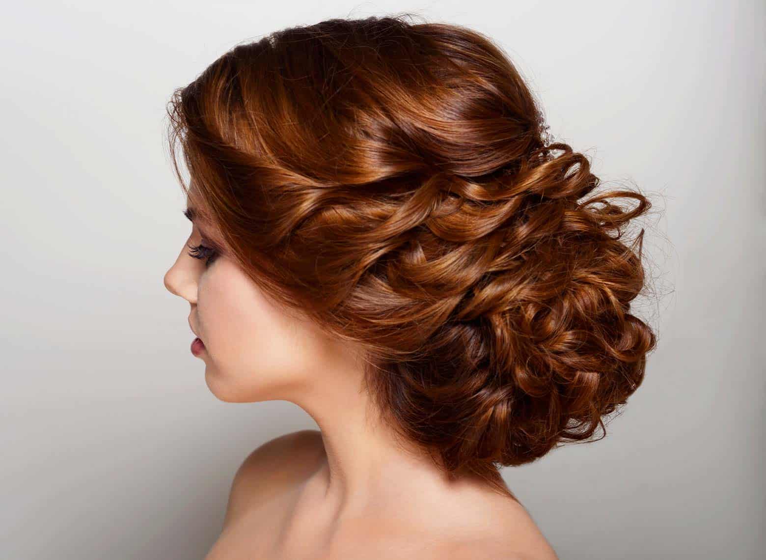 Collarbone Auburn Rolled Updo Collarbone Auburn Rolled Updo — Trendy Curly Updo