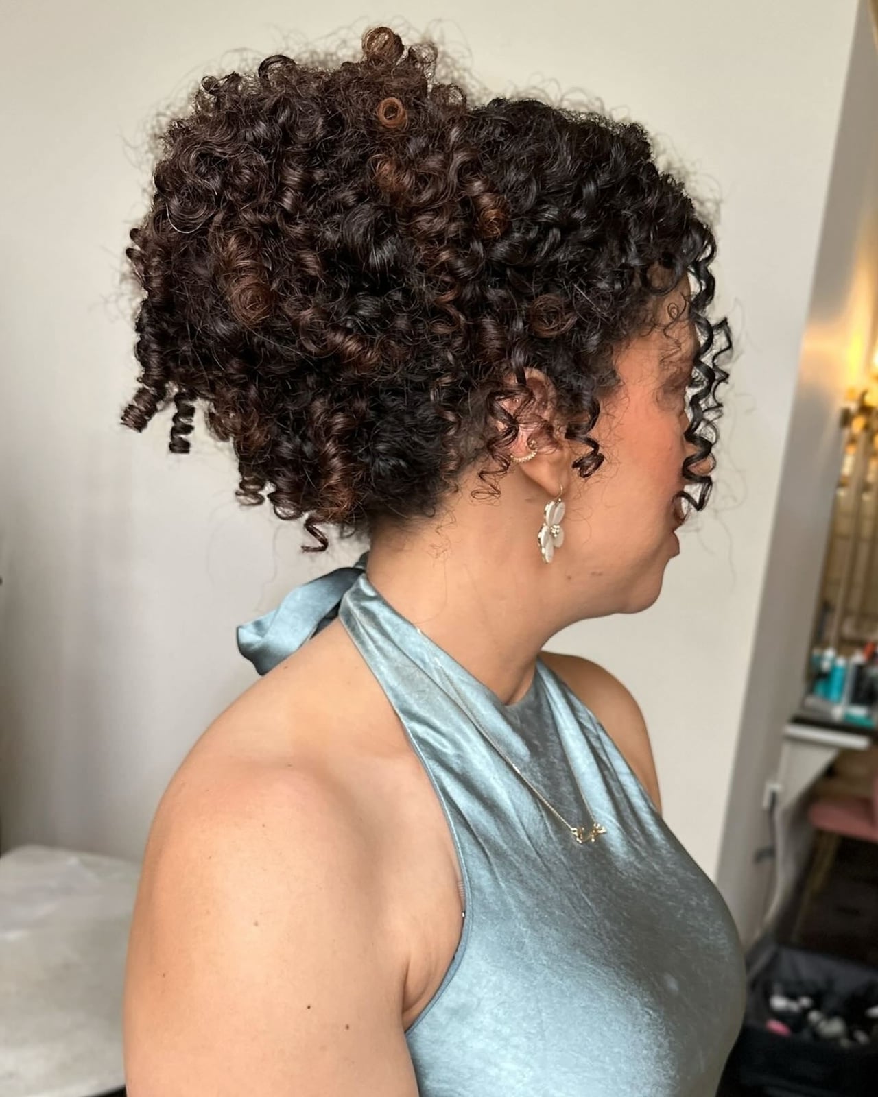 High Updo With Dark Brown Auburn Highlights High Updo With Dark Brown Auburn Highlights — Trendy Curly Updo