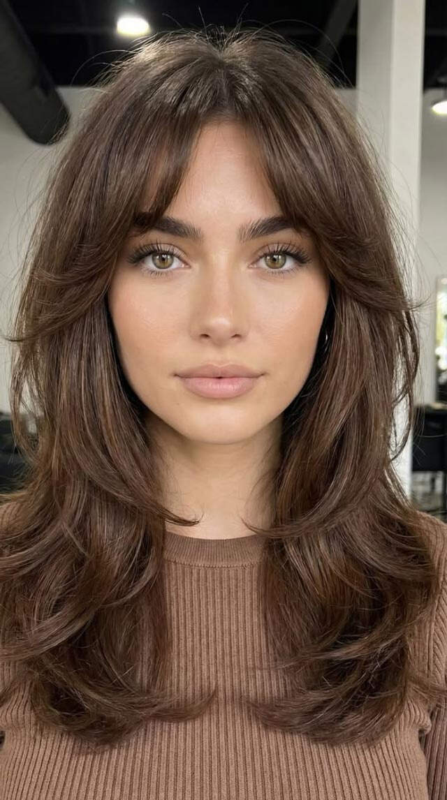 Collarbone Layered Lob With Curtain Bangs — Trendy Cutting Bangs