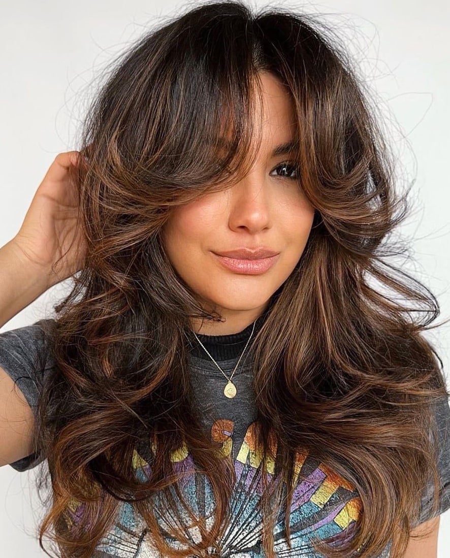 Mid-Back Layered Hair With Curtain Bangs — Trendy Cutting Bangs