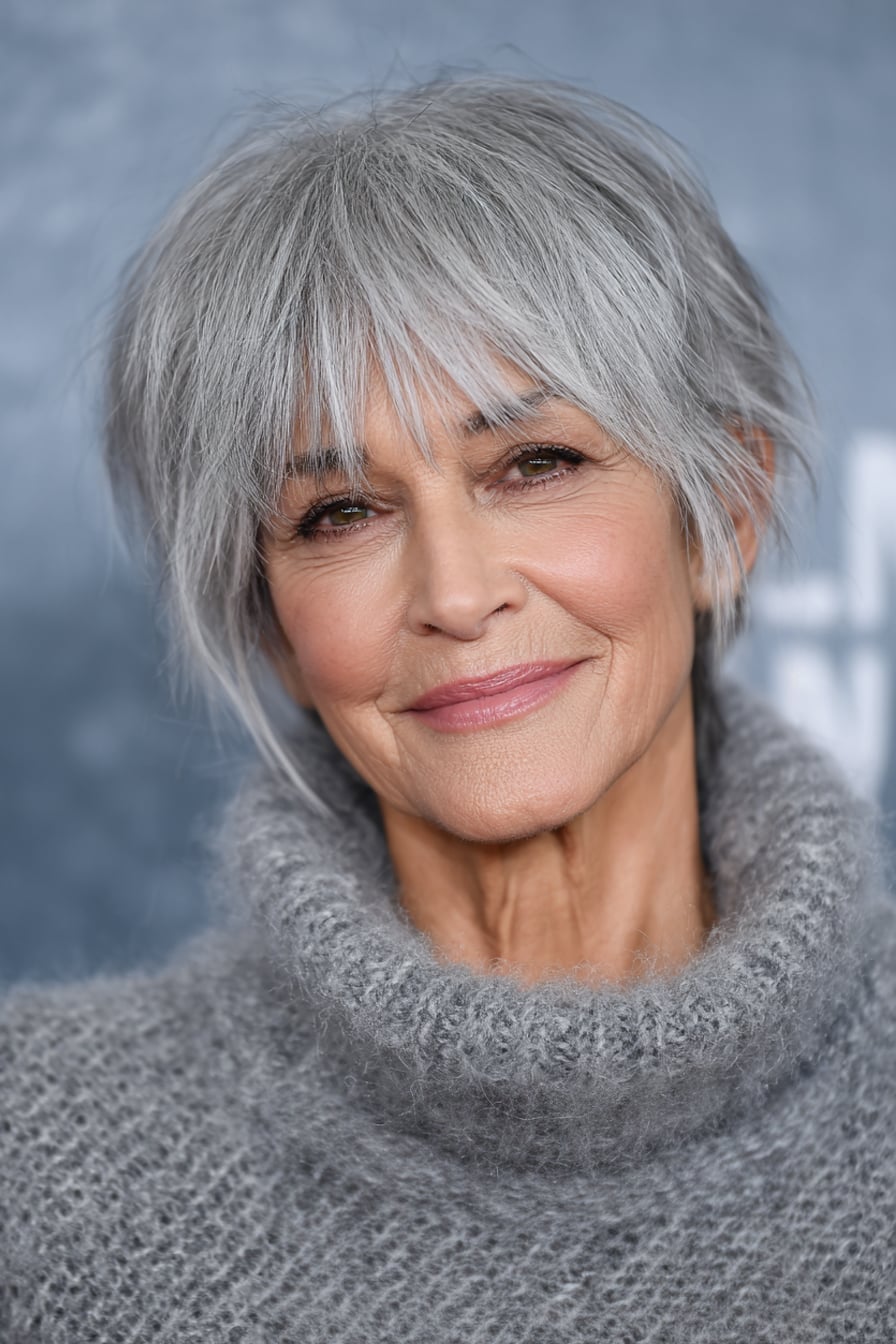 Grey Pixie With Soft Wispy Bangs — Trendy Cutting Bangs