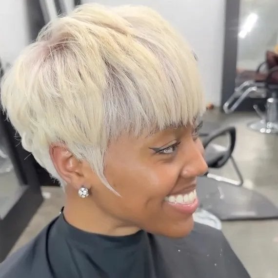 Platinum Pixie With Blunt Bangs — Trendy Cutting Bangs