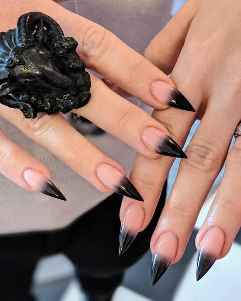 Stiletto Black Ombre Nails — Trendy Dark Nails