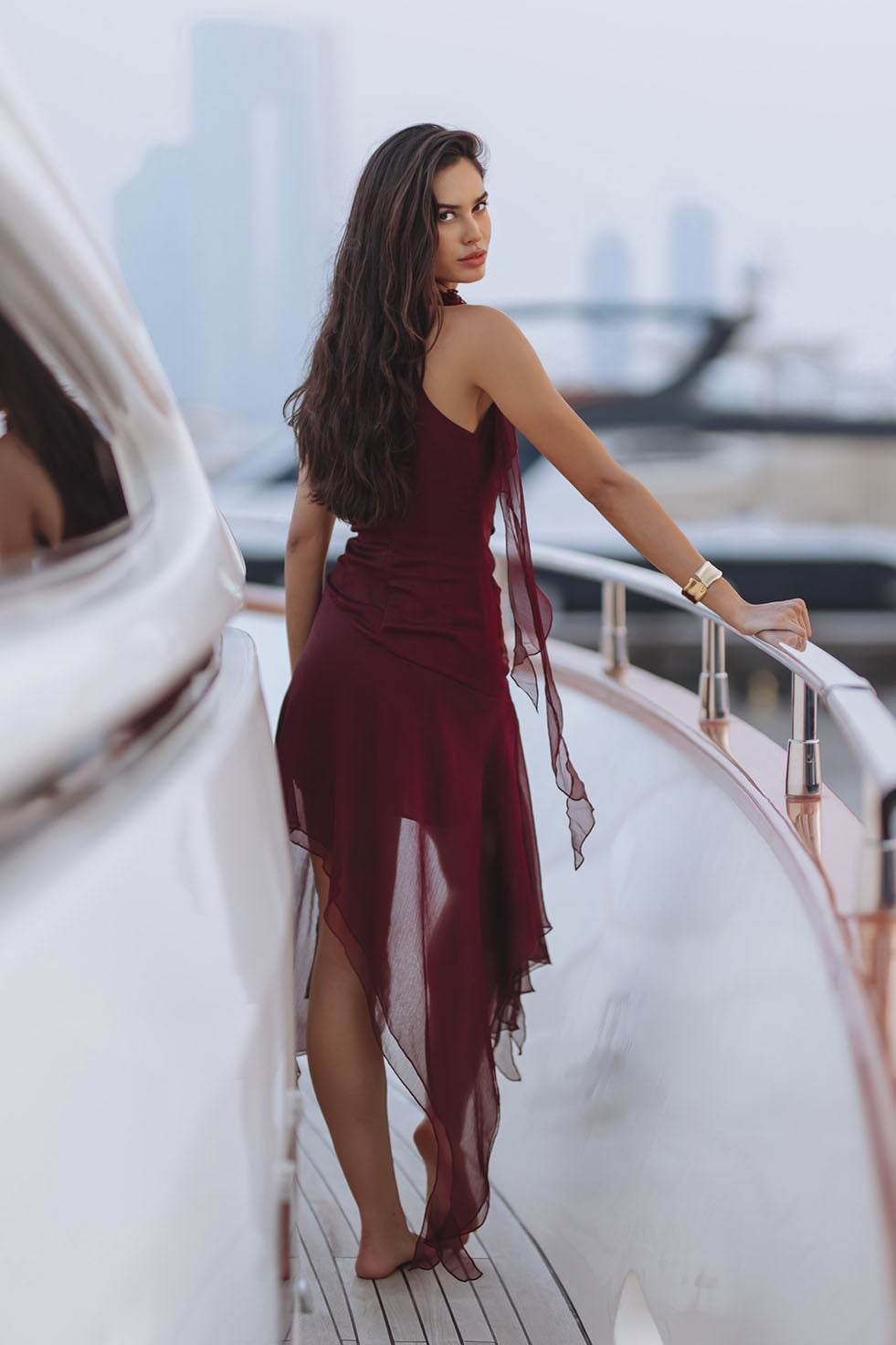 Deep Plum Asymmetrical Chiffon Dress — Trendy Dark Red Dress