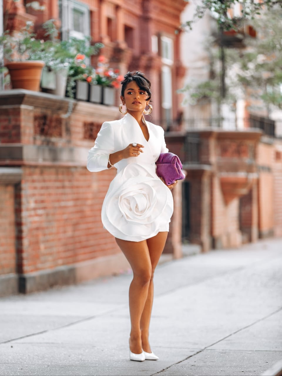 White Oversized Blazer Dress with Floral Applique White Oversized Blazer Dress with Floral Applique — Trendy Date Outfit