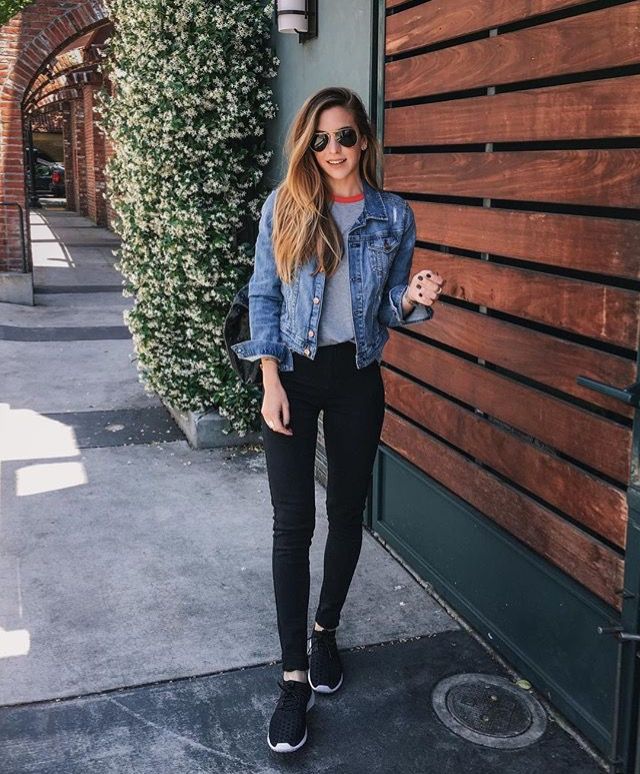 Cropped Denim Jacket with Grey Tee and Skinny Jeans Cropped Denim Jacket with Grey Tee and Skinny Jeans — Trendy Denim Jacket Outfits