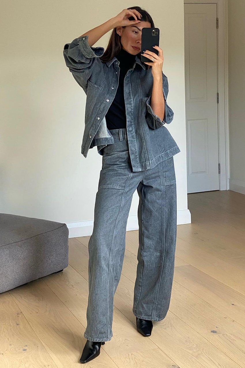 Grey Oversized Denim Jacket with Matching Pants Grey Oversized Denim Jacket with Matching Pants — Trendy Denim Jacket Outfits