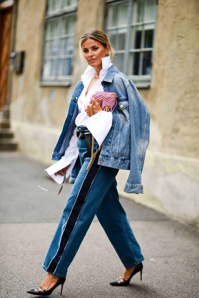 Oversized Light-Wash Denim Jacket with Collared Shirt Oversized Light-Wash Denim Jacket with Collared Shirt — Trendy Denim Jacket Outfits