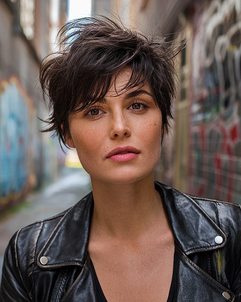 Textured Dark Brown Pixie With Short Bangs Textured Dark Brown Pixie With Short Bangs — Trendy Dirty Hair Hairstyles