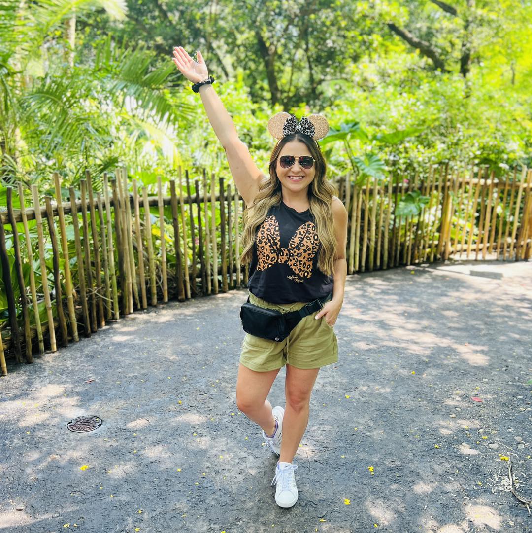 Leopard Print Mickey Mouse Tank with Khaki Shorts — Trendy Disney Outfits