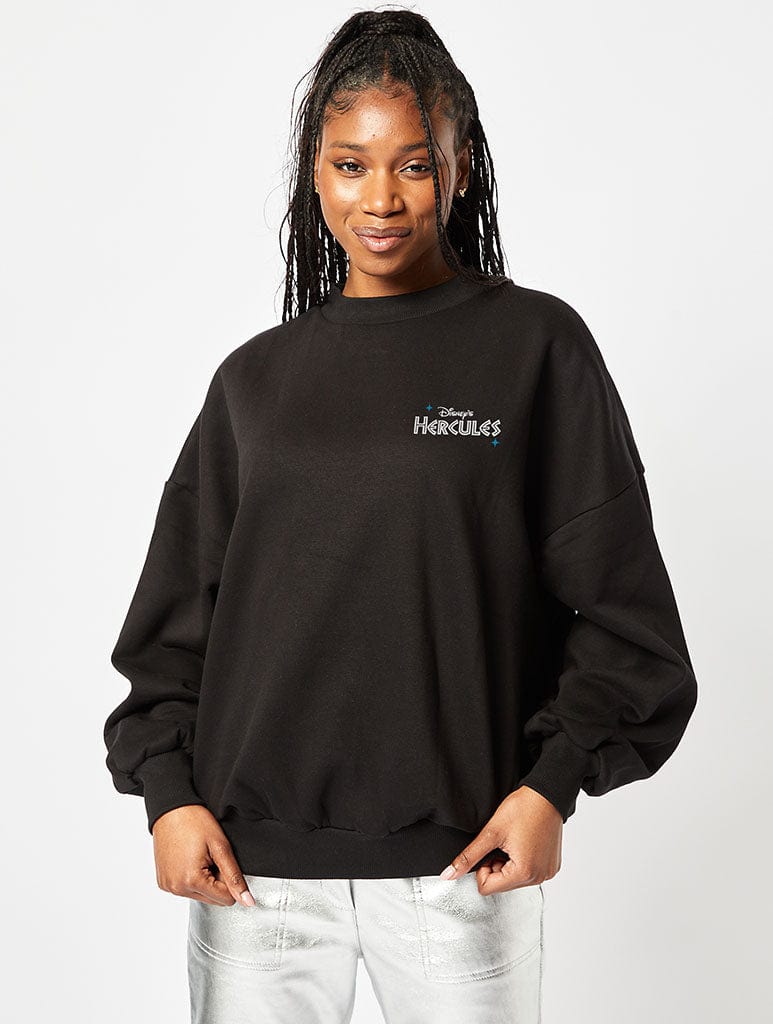 Black Oversized Sweatshirt with Metallic Wide Leg Pants — Trendy Disney Outfits