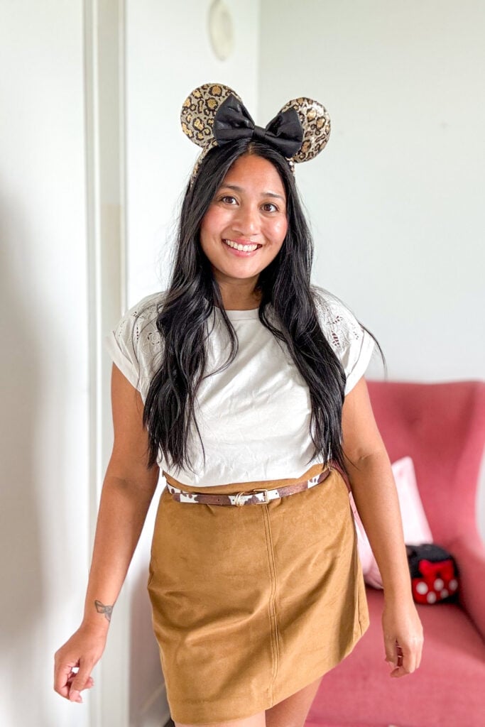 Faux Suede A-Line Skirt with Leopard Print Headband — Trendy Disney Outfits