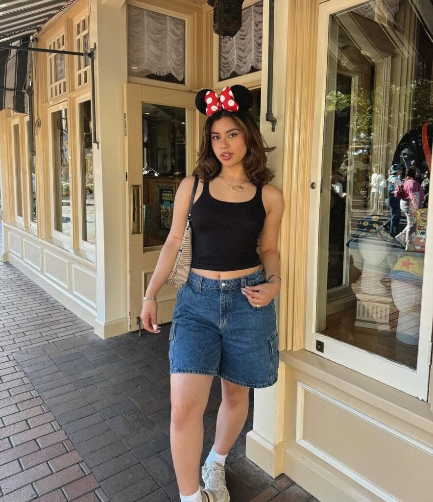 Denim Cargo Shorts with Mickey Mouse Ears — Trendy Disney Outfits