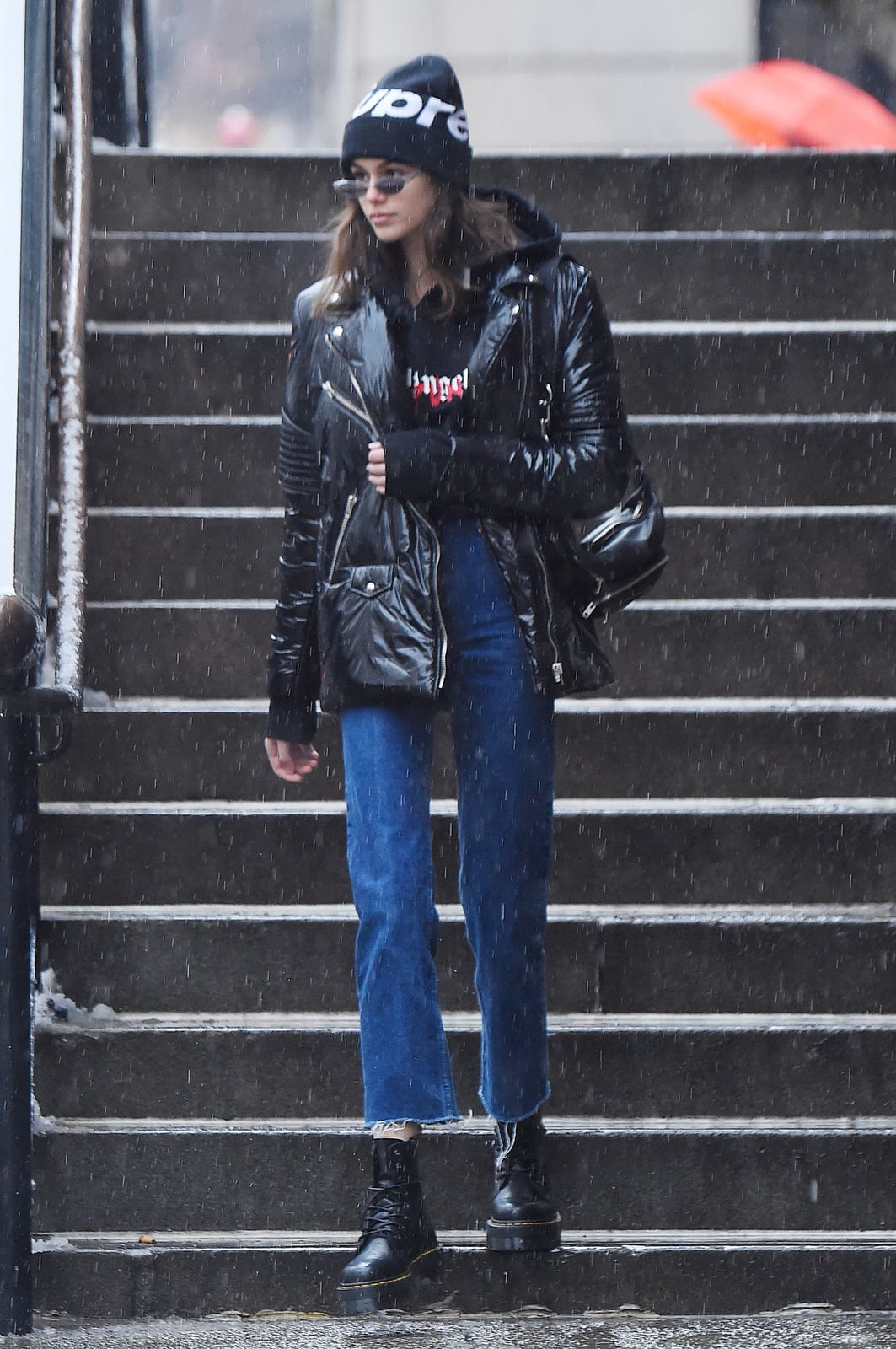 Black Puffer Jacket with Blue Jeans and Platform Boots Black Puffer Jacket with Blue Jeans and Platform Boots — Trendy Doc Martens Outfits