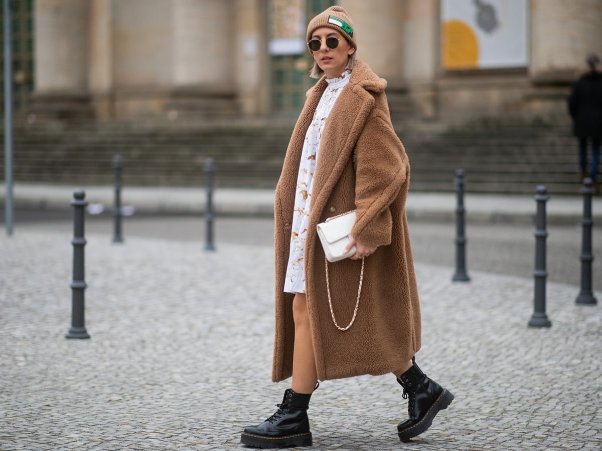 Chunky Doc Martens with Teddy Coat and Patterned Dress Chunky Doc Martens with Teddy Coat and Patterned Dress — Trendy Doc Martens Outfits