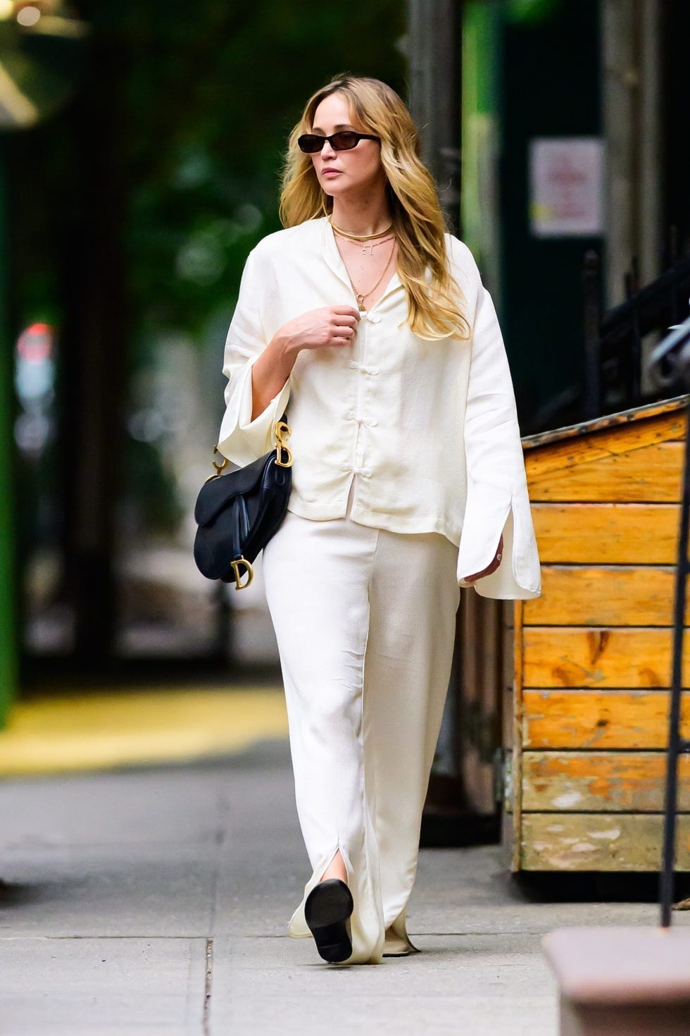 Silk Pajama Shirt with Relaxed Fit Trousers and Flat Mules Silk Pajama Shirt with Relaxed Fit Trousers and Flat Mules — Trendy Downtown Girl Outfits