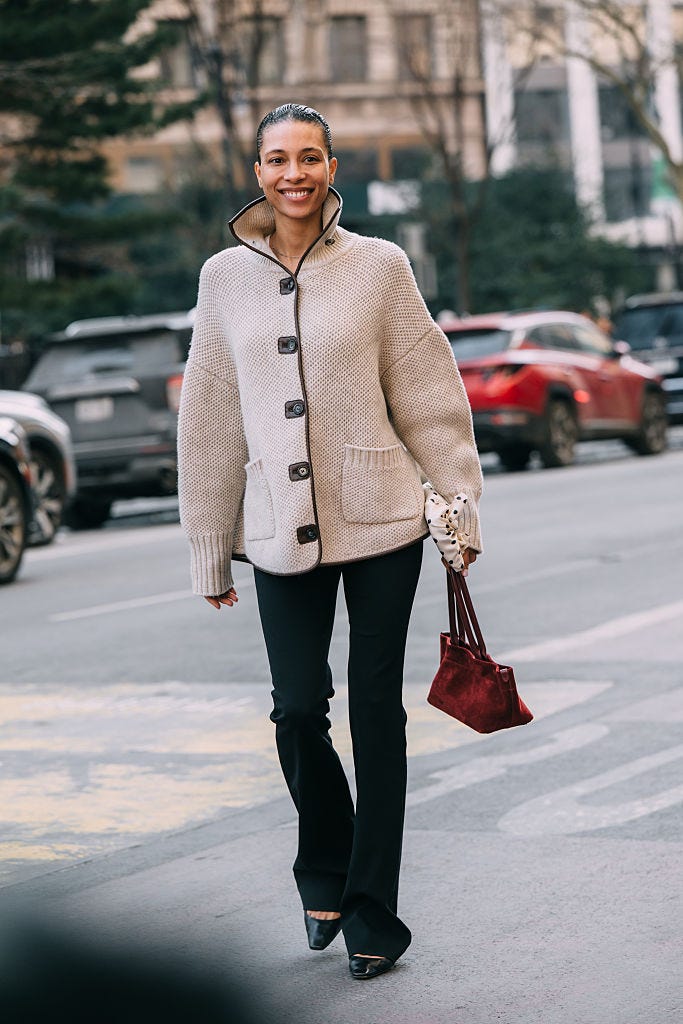Knit Cardigan with Flared Pants and Pointed-Toe Heels Knit Cardigan with Flared Pants and Pointed-Toe Heels — Trendy Downtown Girl Outfits