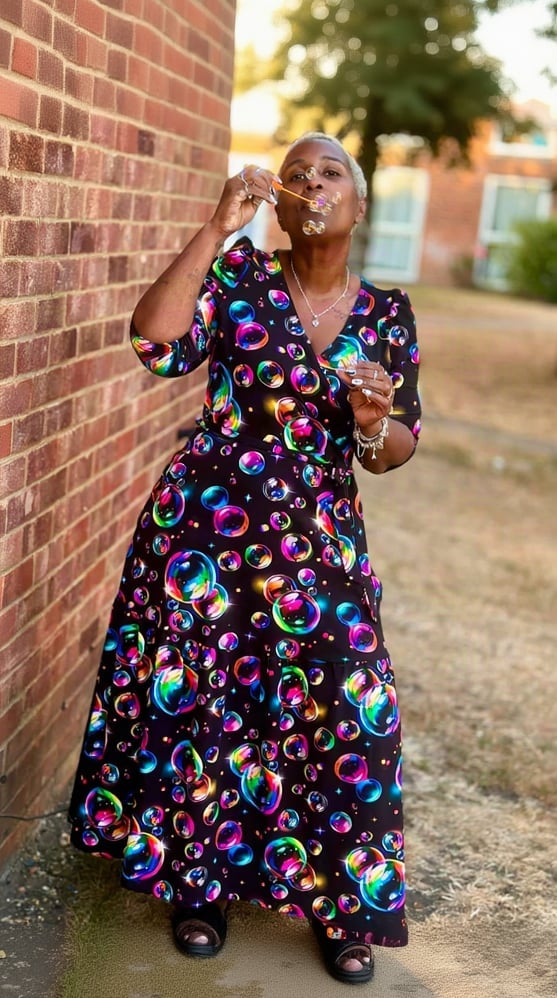 Black Wrap Dress With Multicolor Bubble Print Black Wrap Dress With Multicolor Bubble Print — Trendy Dress As Your Type