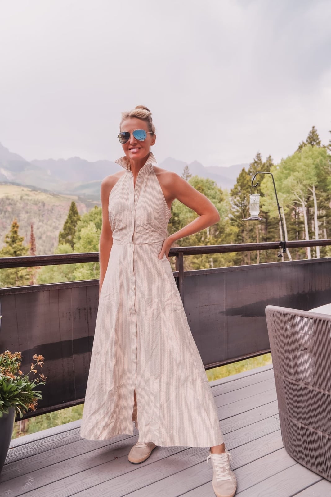 Beige White Striped Maxi Shirt Dress Beige White Striped Maxi Shirt Dress — Trendy Dress As Your Type
