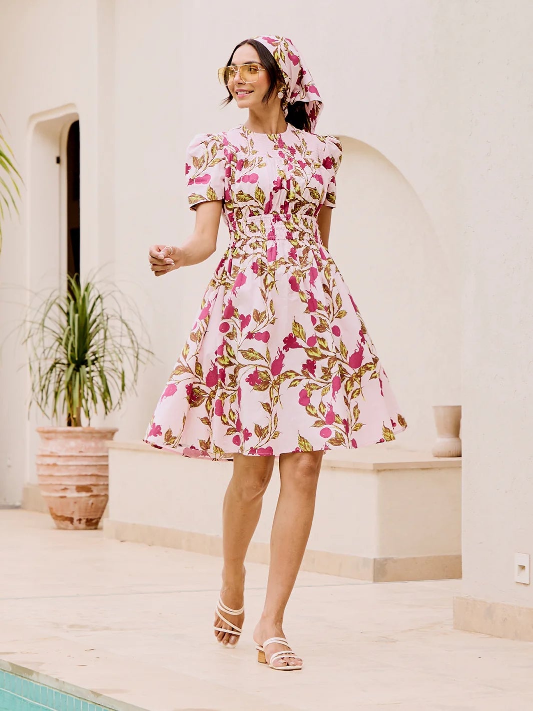 Pink Floral Print Dress With Puff Sleeves Pink Floral Print Dress With Puff Sleeves — Trendy Dress As Your Type