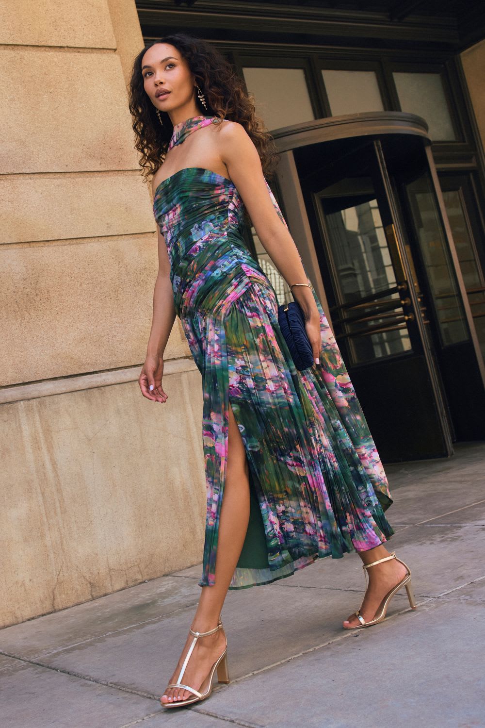 Green Abstract Floral Print Strapless Midi Dress Green Abstract Floral Print Strapless Midi Dress — Trendy Dress for Wedding Guest