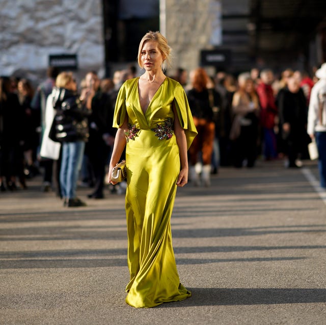 Lime Green Satin Maxi Dress with Embellished Waist Lime Green Satin Maxi Dress with Embellished Waist — Trendy Dress for Wedding Guest