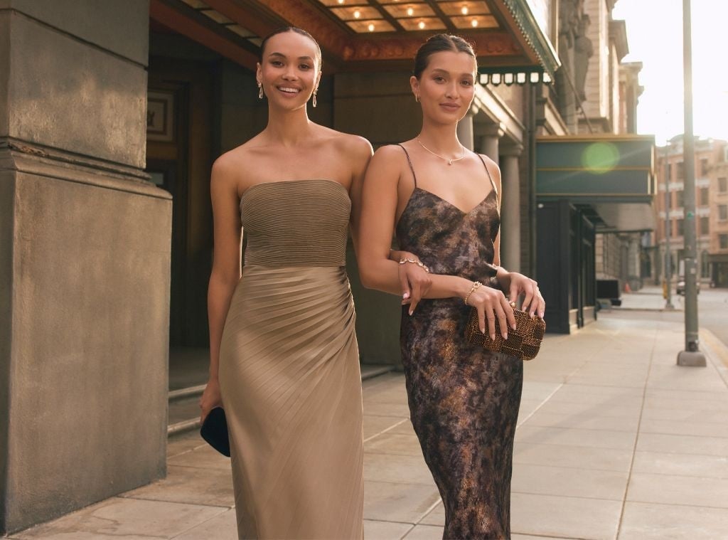 Brown and Gold Metallic Snake-Print Satin Slip Dress Brown and Gold Metallic Snake-Print Satin Slip Dress — Trendy Dress for Wedding Guest