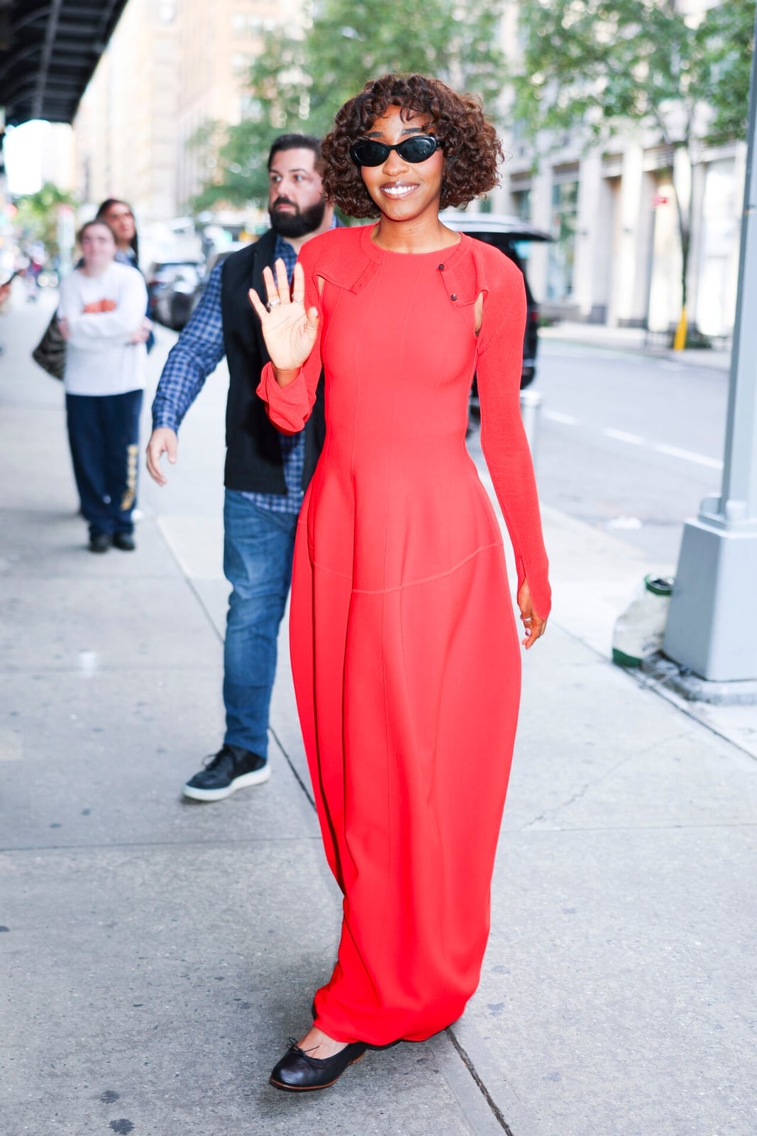 Vibrant Red Dress with Cut-Out Shoulders Vibrant Red Dress with Cut-Out Shoulders — Trendy Dress Like a Celebrity
