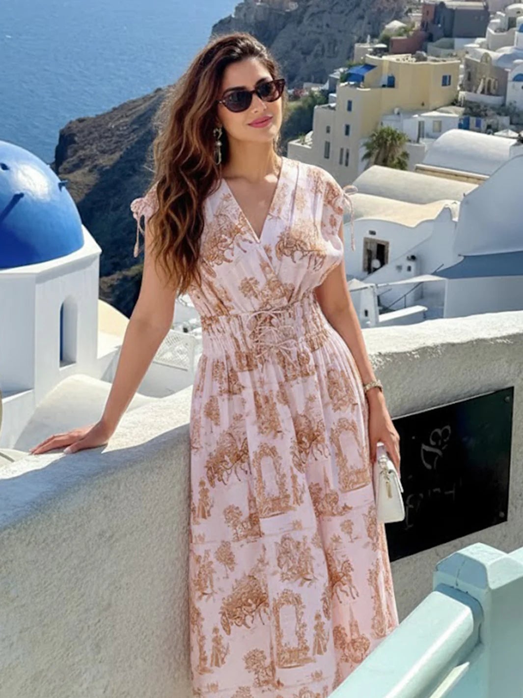 Light Pink Printed Midi Dress with Smocked Waist Light Pink Printed Midi Dress with Smocked Waist — Trendy Dress Like a Celebrity