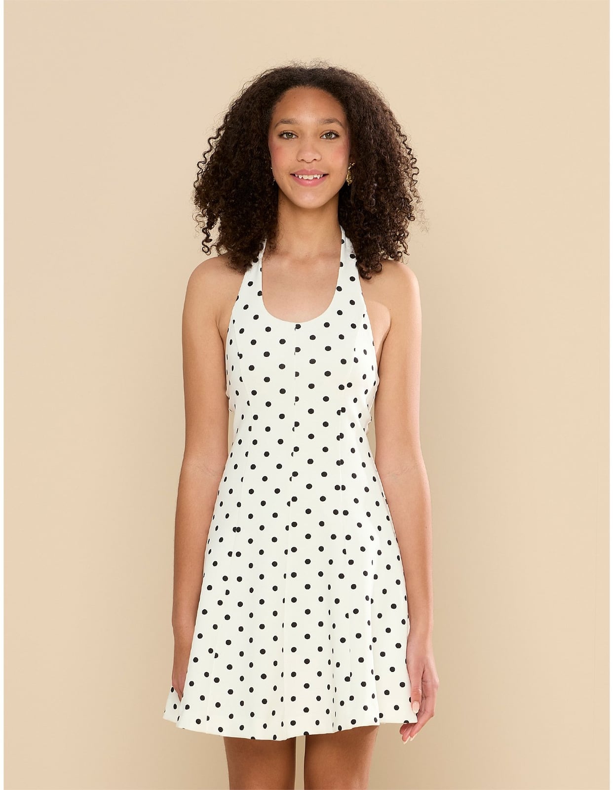 White Halter Neck Polka Dot Dress White Halter Neck Polka Dot Dress — Trendy Dresses for Teens