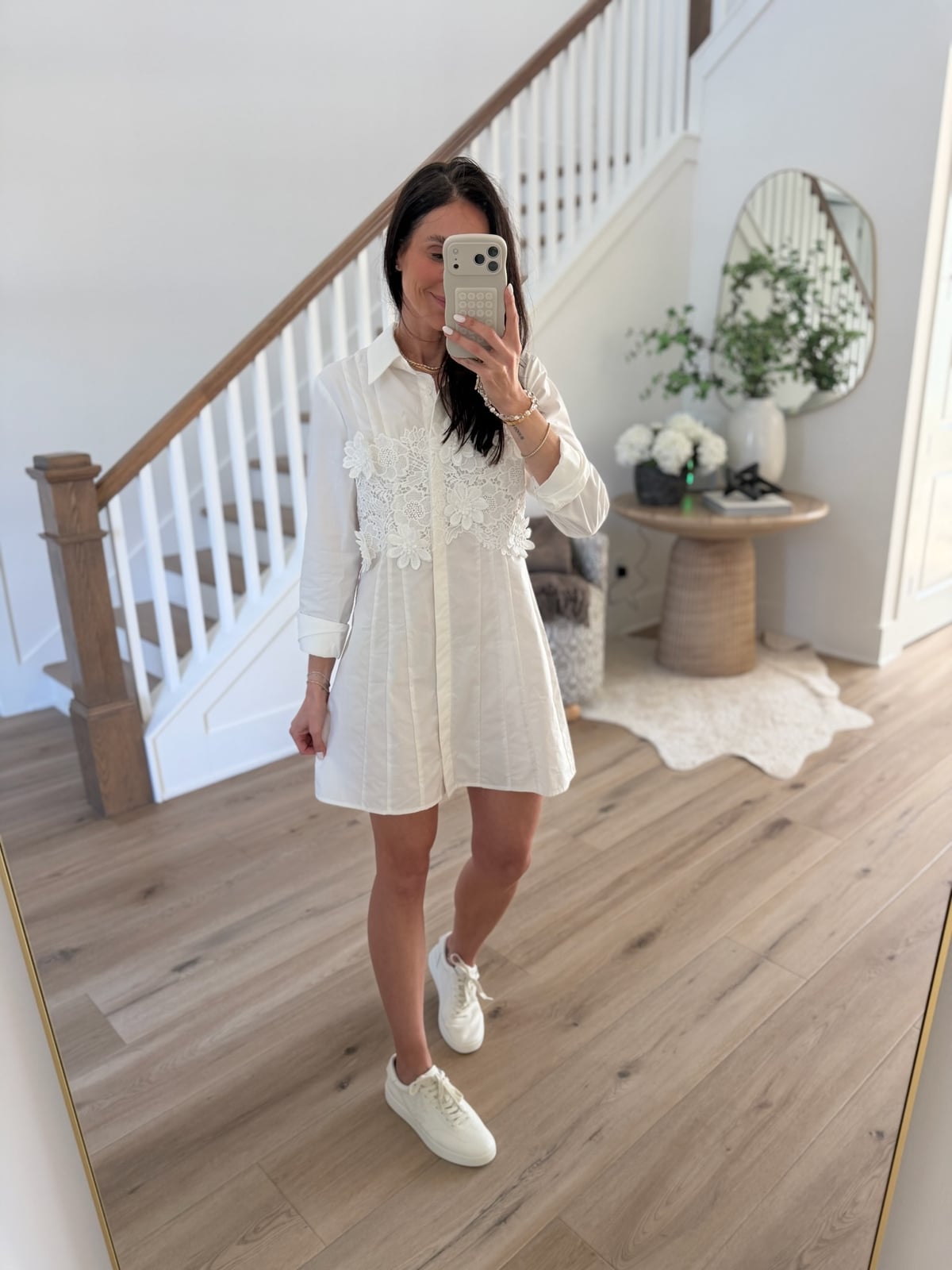 White Shirt Dress with Lace Appliques White Shirt Dress with Lace Appliques — Trendy Dresses for Teens