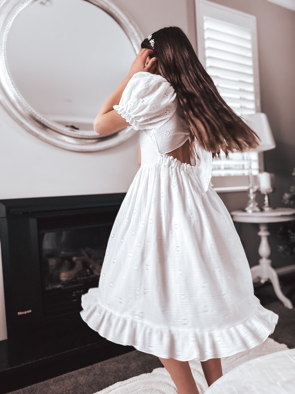 White Eyelet Cotton Dress with Open Back White Eyelet Cotton Dress with Open Back — Trendy Dresses for Teens