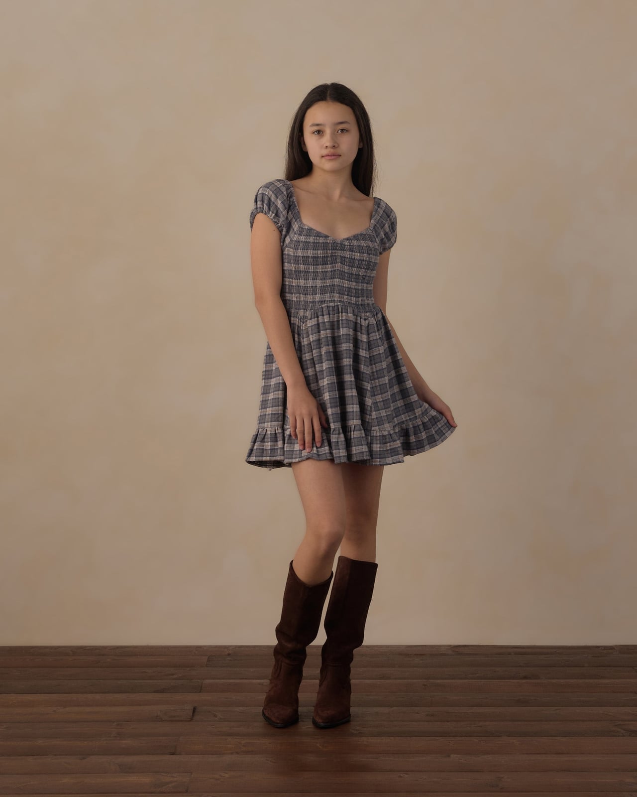 Grey Plaid Smocked Bodice Mini Dress Grey Plaid Smocked Bodice Mini Dress — Trendy Dresses for Teens