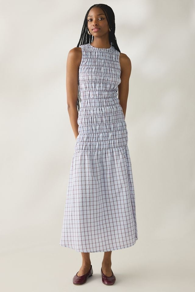 Plaid Drop Waist Maxi Dress With Smocked Bodice Plaid Drop Waist Maxi Dress With Smocked Bodice — Trendy Drop Waist Dresses