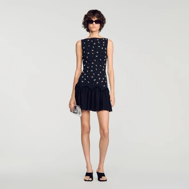 Black Drop Waist Mini Dress Scalloped Trim Pleated Skirt Black Drop Waist Mini Dress Scalloped Trim Pleated Skirt — Trendy Drop Waist Dresses