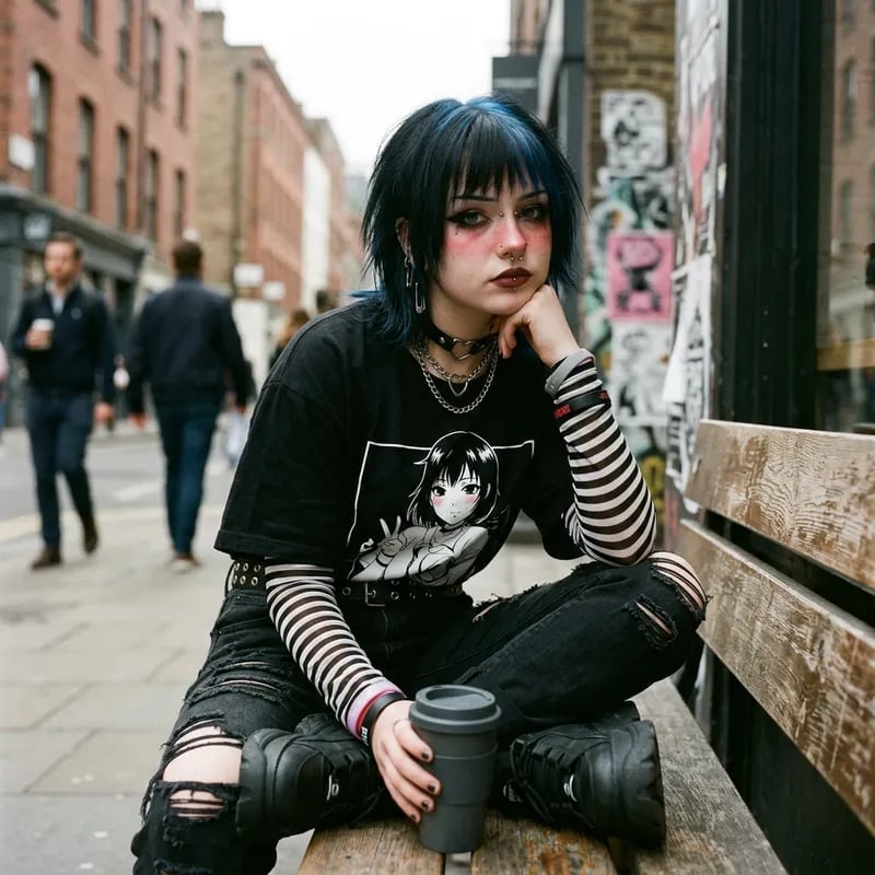 Stylish Emo Girl with Black Hair and Piercings | AI Art Generator | Easy-Peasy.AI