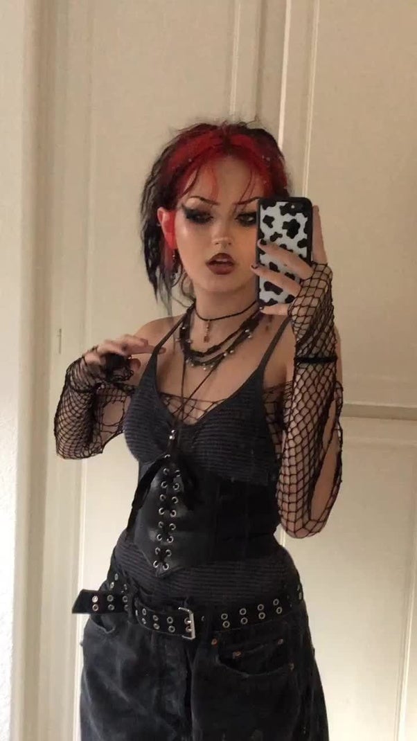 Corset Top With Fishnet Sleeves — Trendy Emo Style