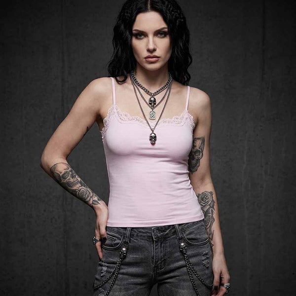 Lace Camisole With Distressed Chain Jeans — Trendy Emo Style